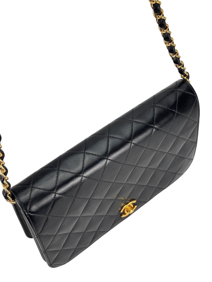CHANEL - Black Lambskin Quilted Leather Shoulder Bag