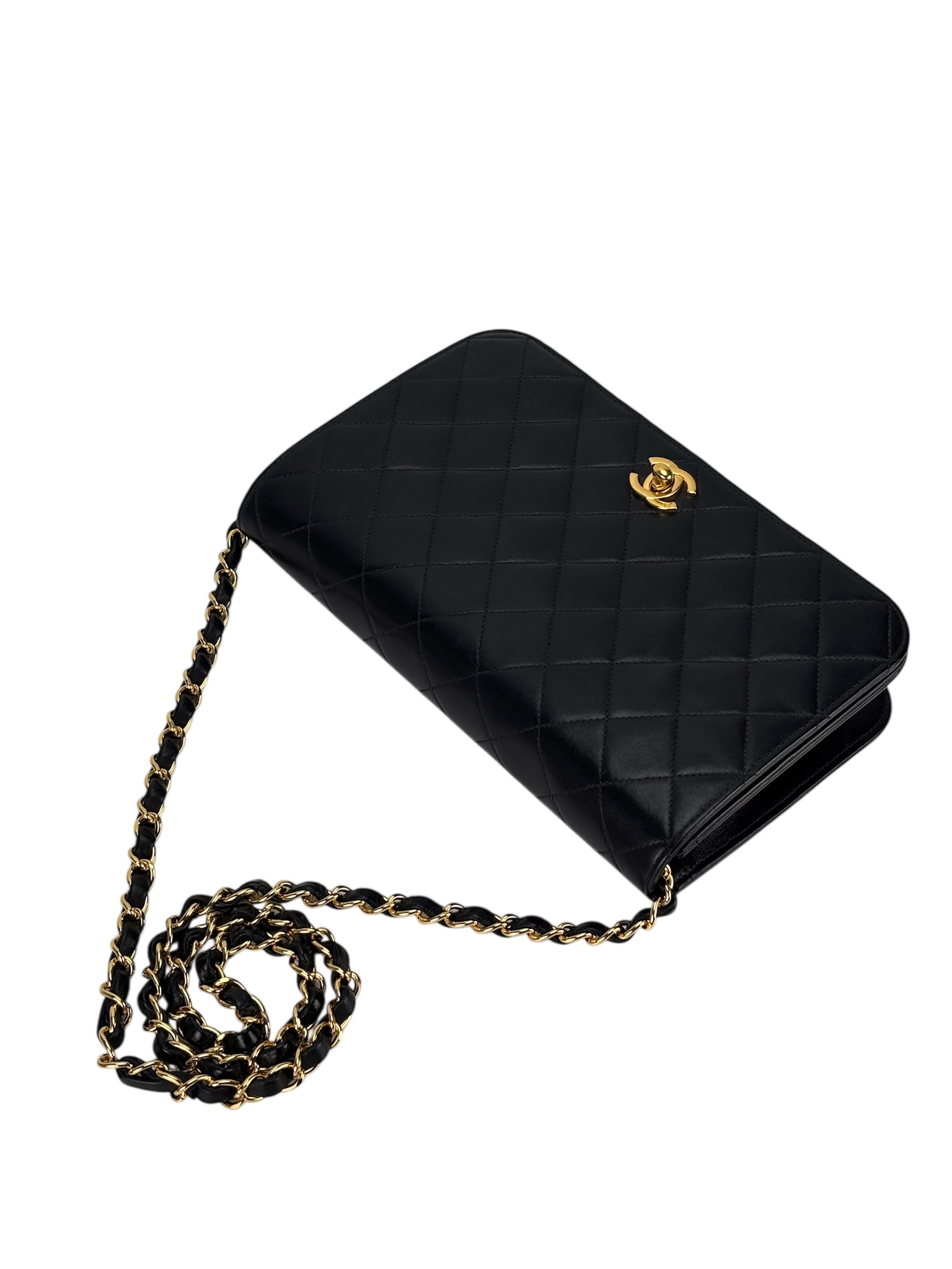 CHANEL - Black Lambskin Quilted Leather Shoulder Bag