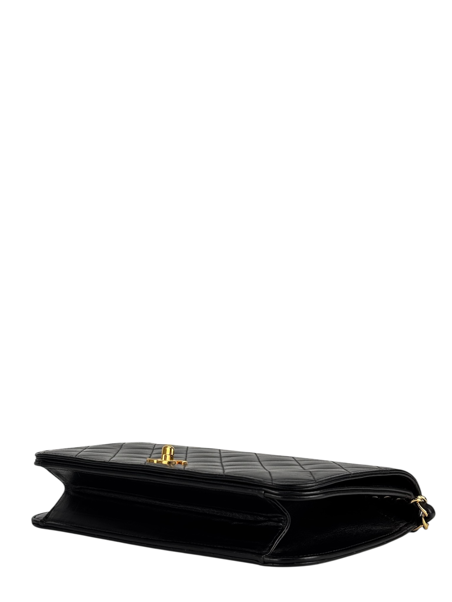 CHANEL - Black Lambskin Quilted Leather Shoulder Bag