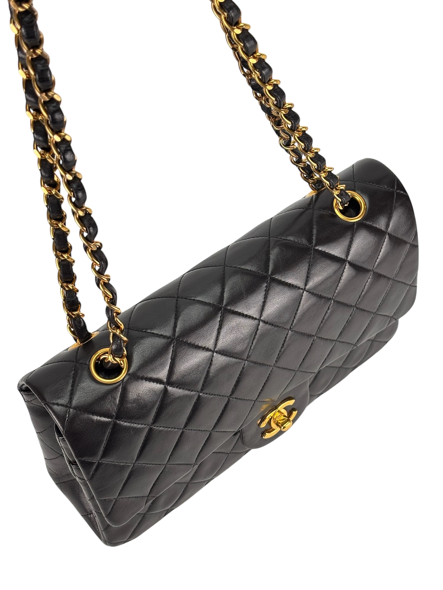 CHANEL - Medium Classic Double Flap Bag Black Lambskin Gold Hardware (CF25) 