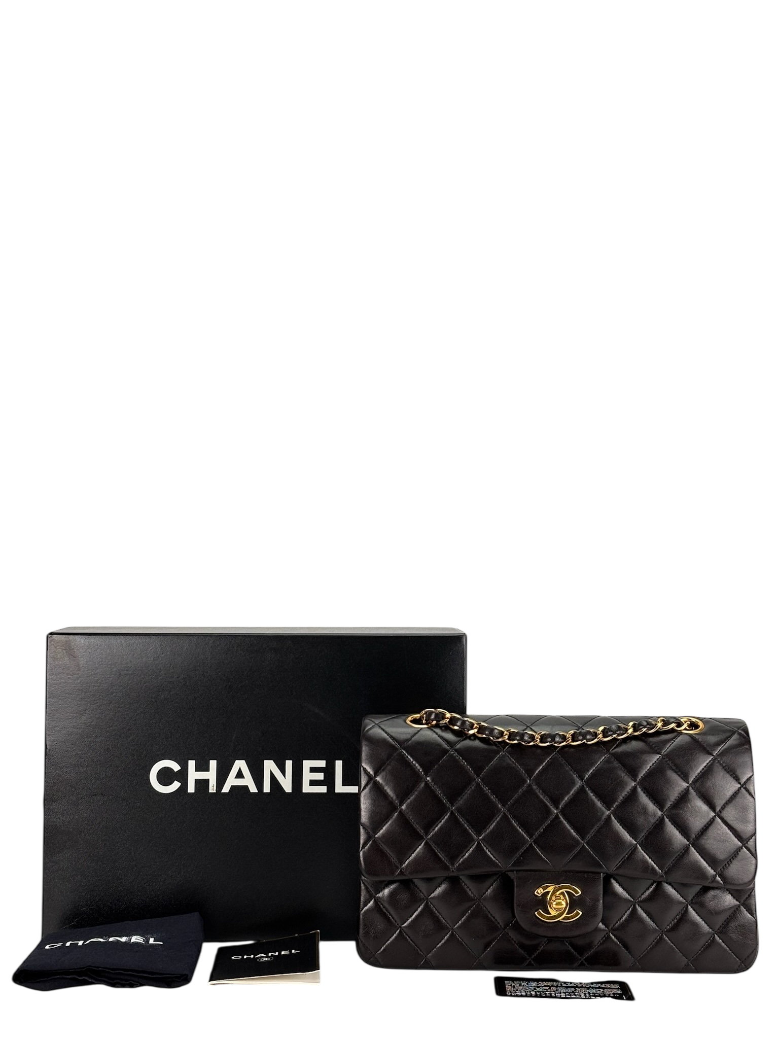 CHANEL - Medium Classic Double Flap Bag Black Lambskin Gold Hardware (CF25) 