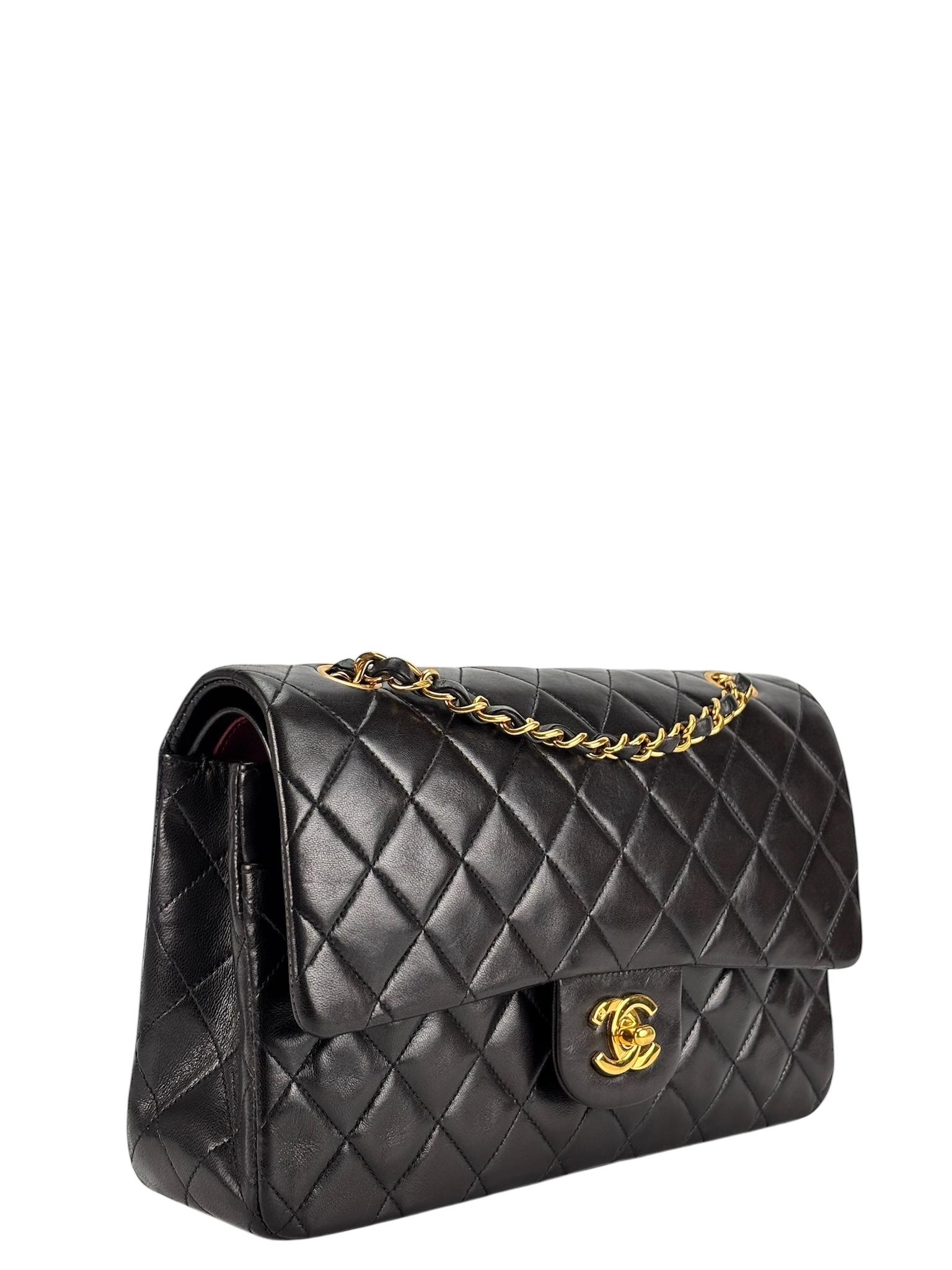 CHANEL - Medium Classic Double Flap Bag Black Lambskin Gold Hardware (CF25) 