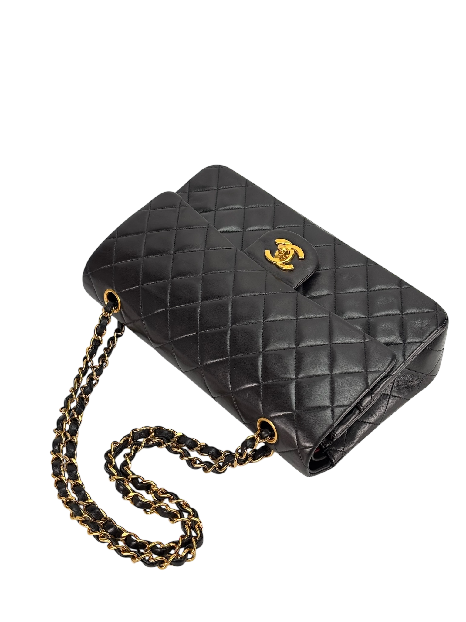 CHANEL - Medium Classic Double Flap Bag Black Lambskin Gold Hardware (CF25) 