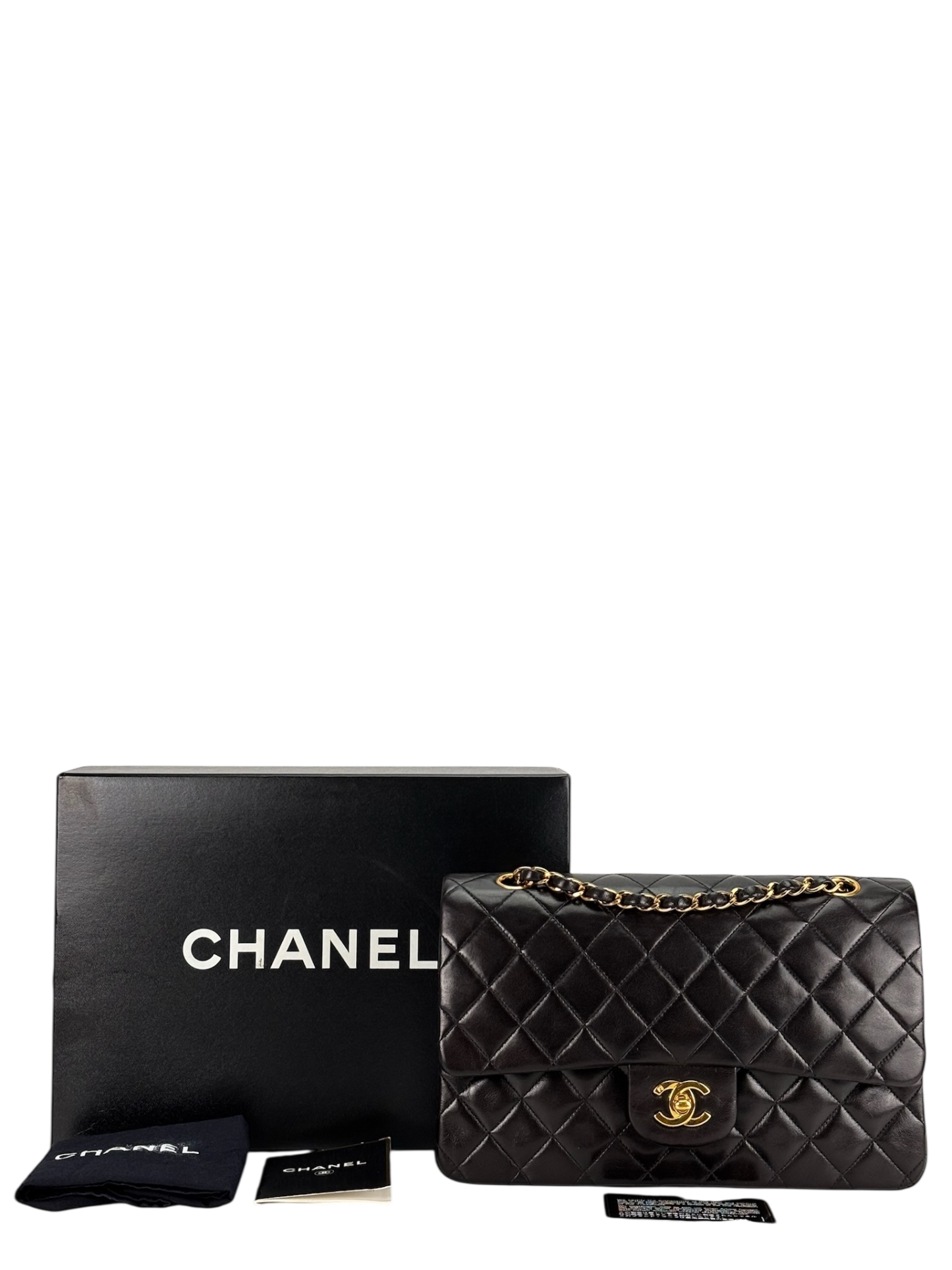 CHANEL - Medium Classic Double Flap Bag Black Lambskin Gold Hardware (CF25) 