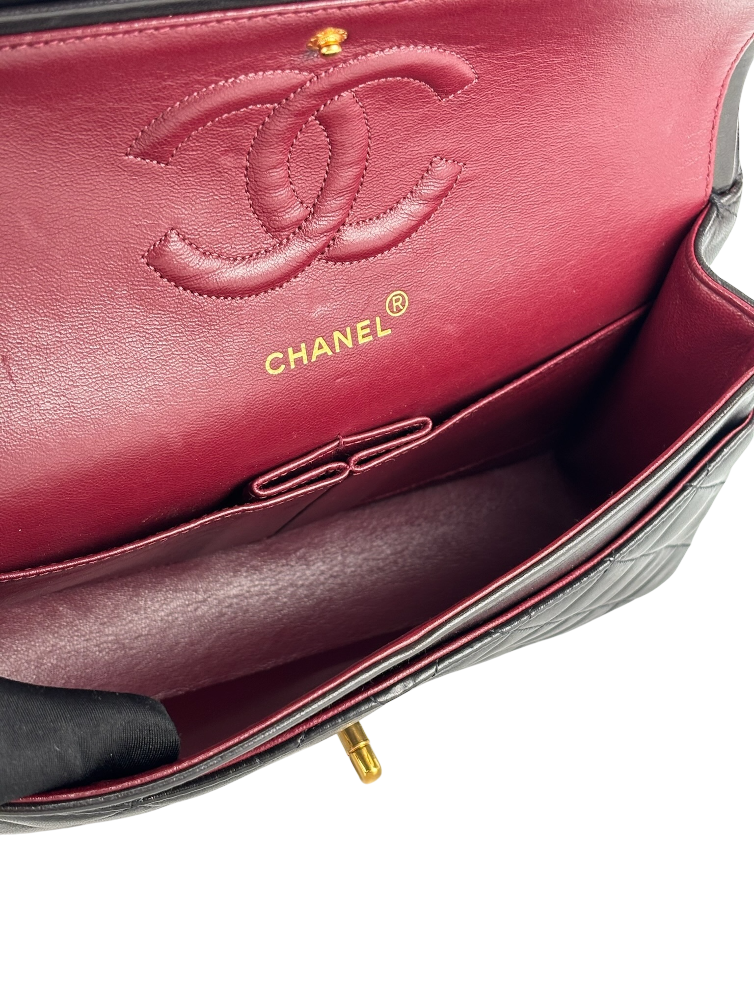 CHANEL - Medium Classic Double Flap Bag Black Lambskin Gold Hardware (CF25) 