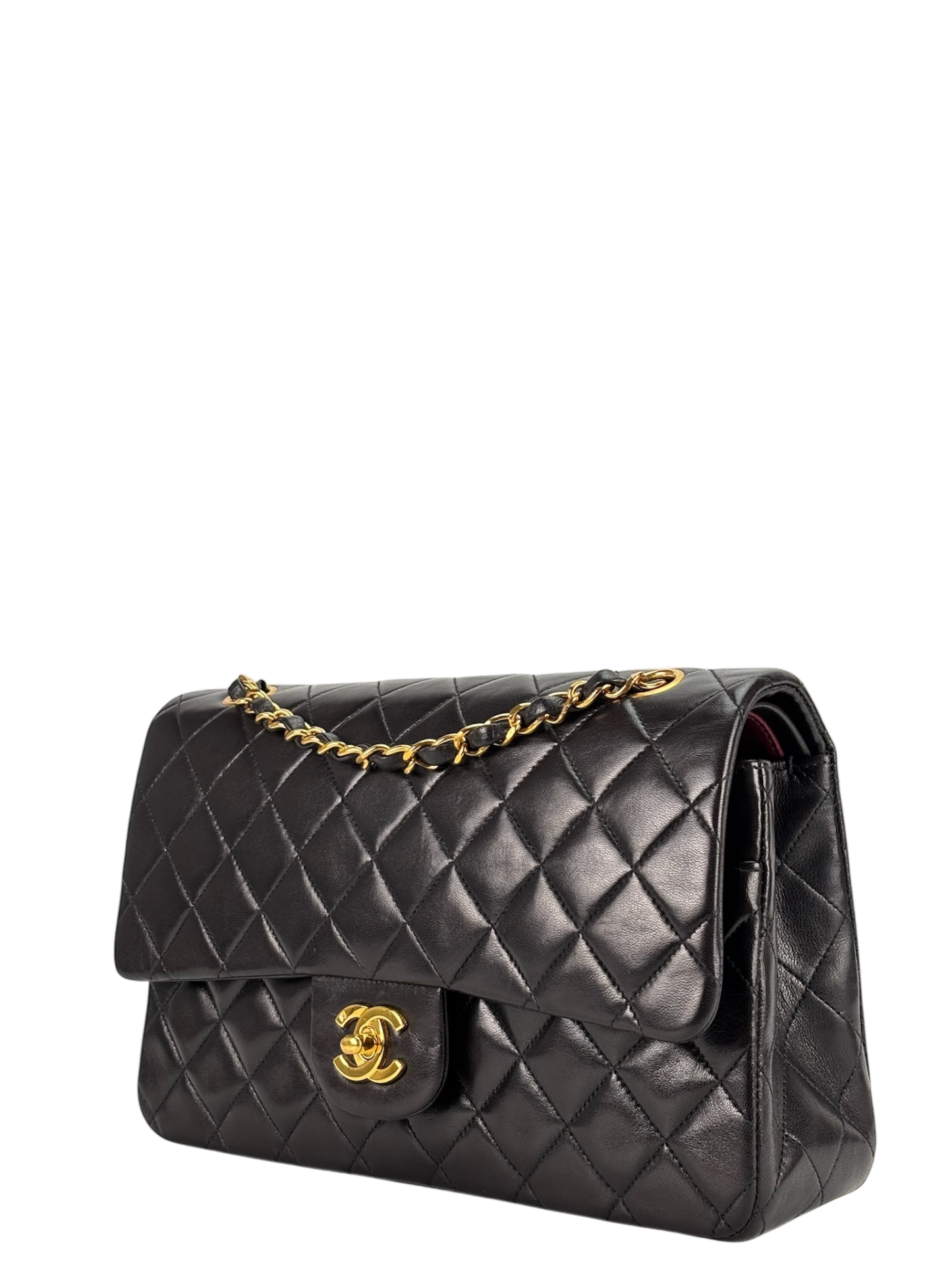 CHANEL - Medium Classic Double Flap Bag Black Lambskin Gold Hardware (CF25) 