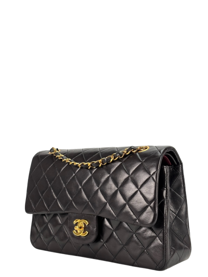 CHANEL - Medium Classic Double Flap Bag Black Lambskin Gold Hardware (CF25) 
