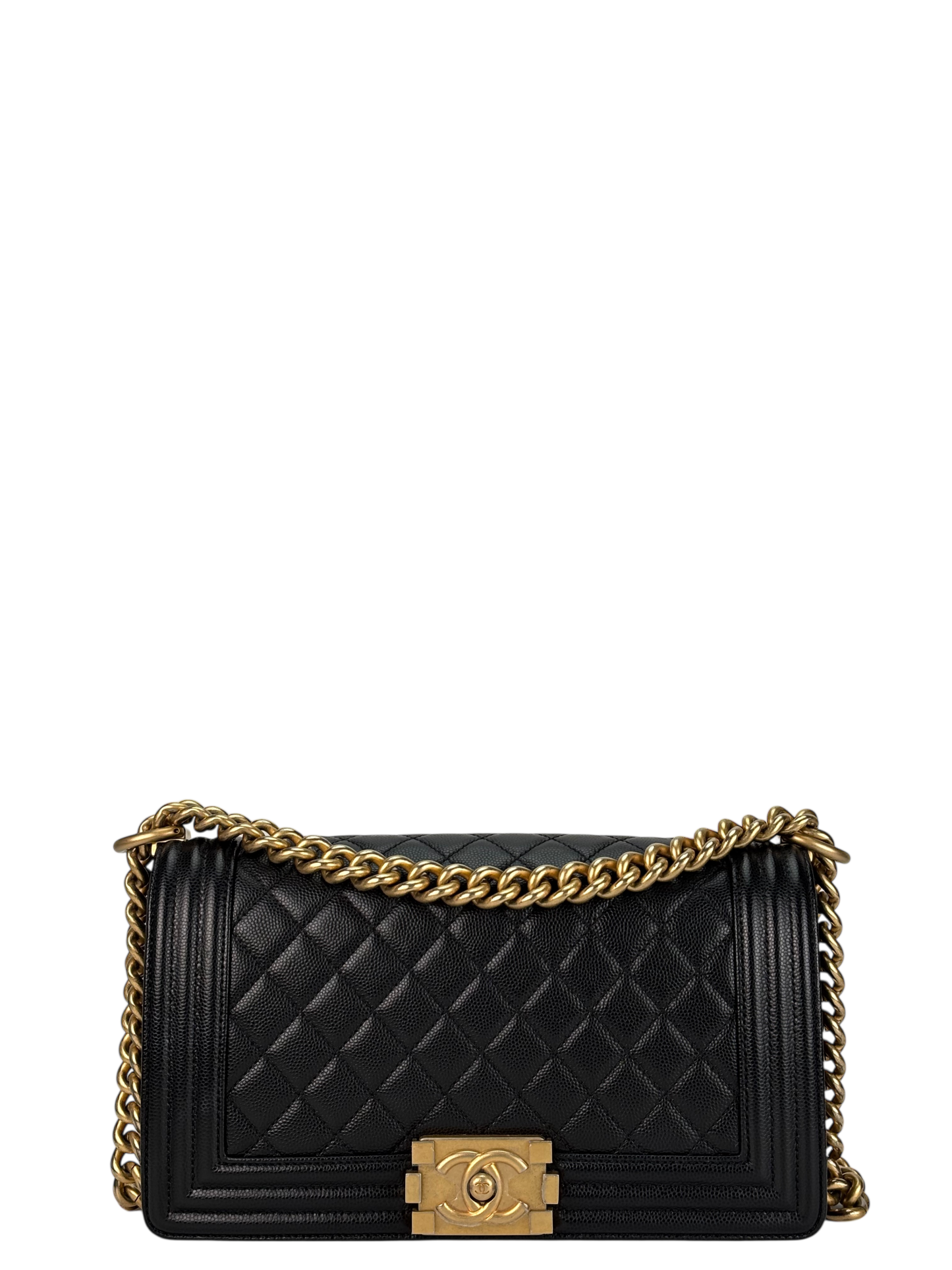 CHANEL - Black Caviar Quilted Medium Boy Flap Black Gold Hardware