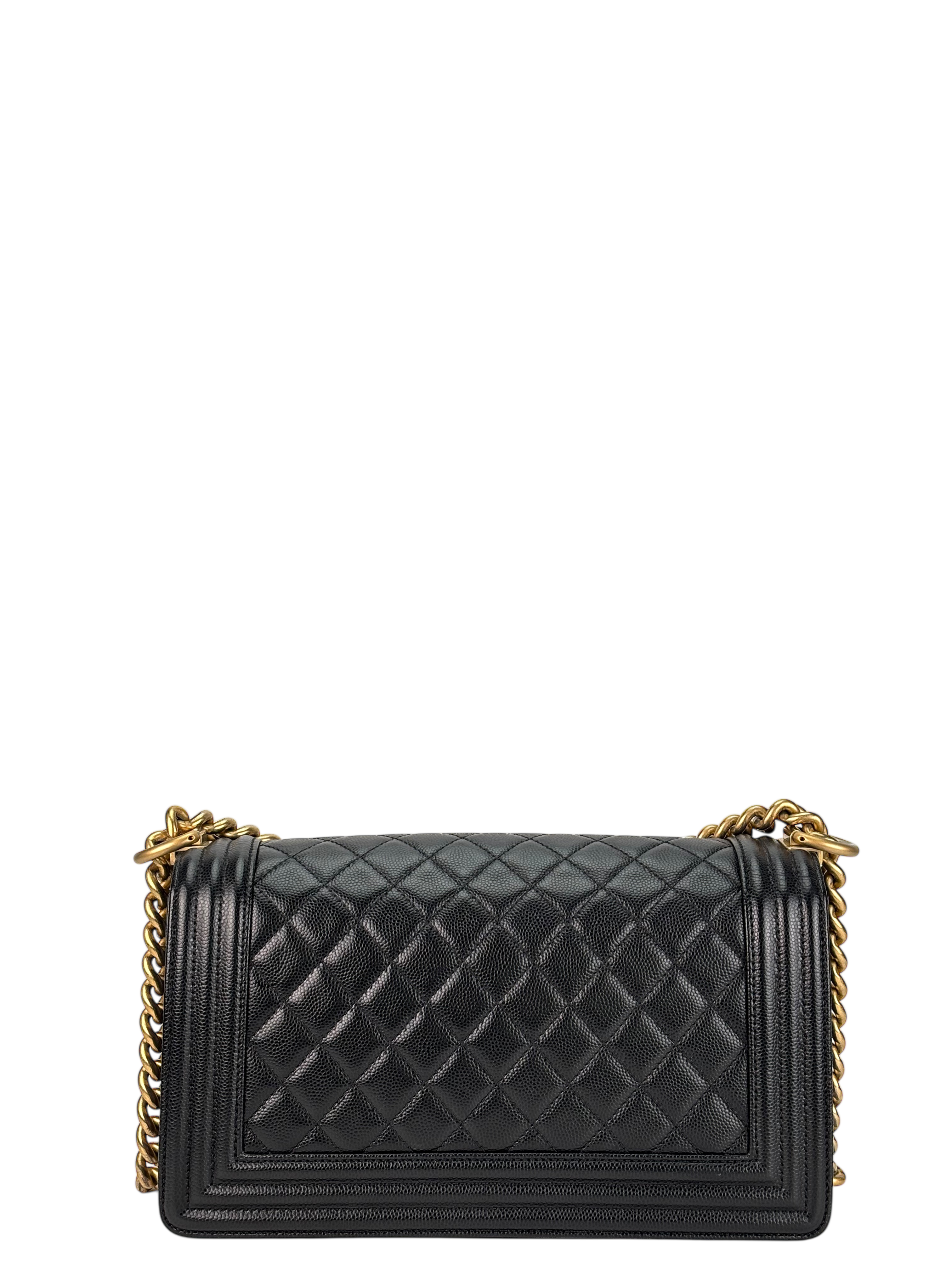 CHANEL - Black Caviar Quilted Medium Boy Flap Black Gold Hardware