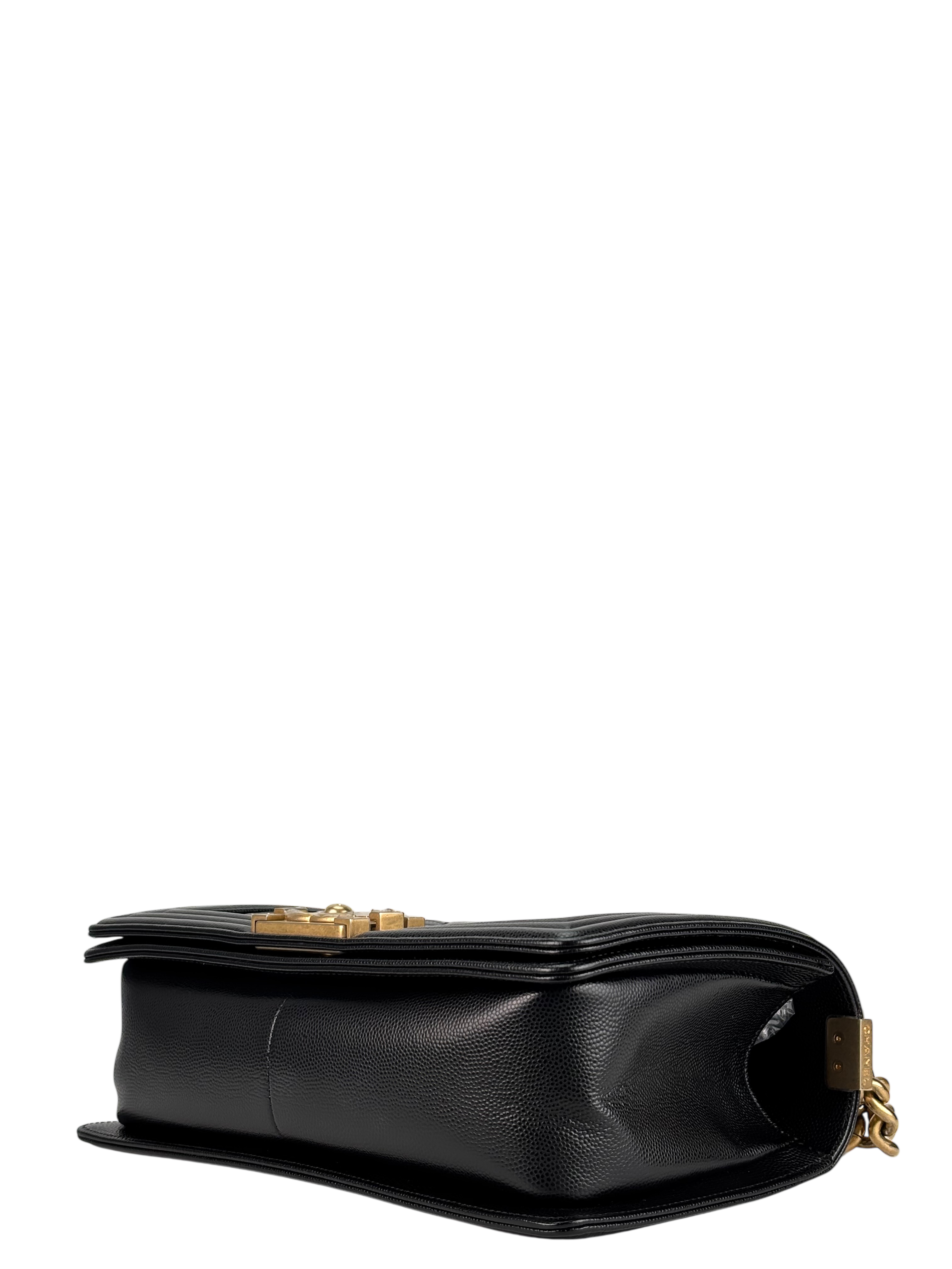 CHANEL - Black Caviar Quilted Medium Boy Flap Black Gold Hardware