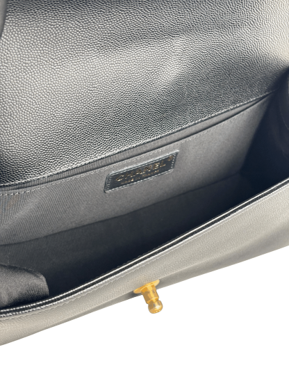 CHANEL - Black Caviar Quilted Medium Boy Flap Black Gold Hardware