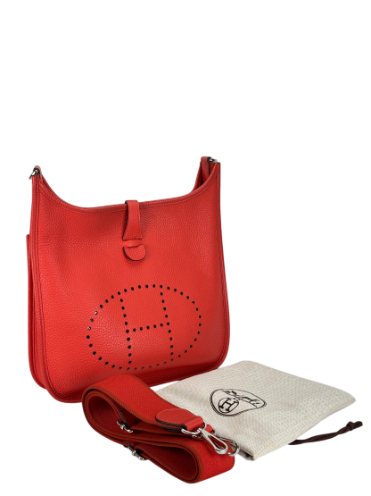 HERMES - Evelyne PM Evelyne T5 TC Rouge Silver Hardware  Shoulder Bag