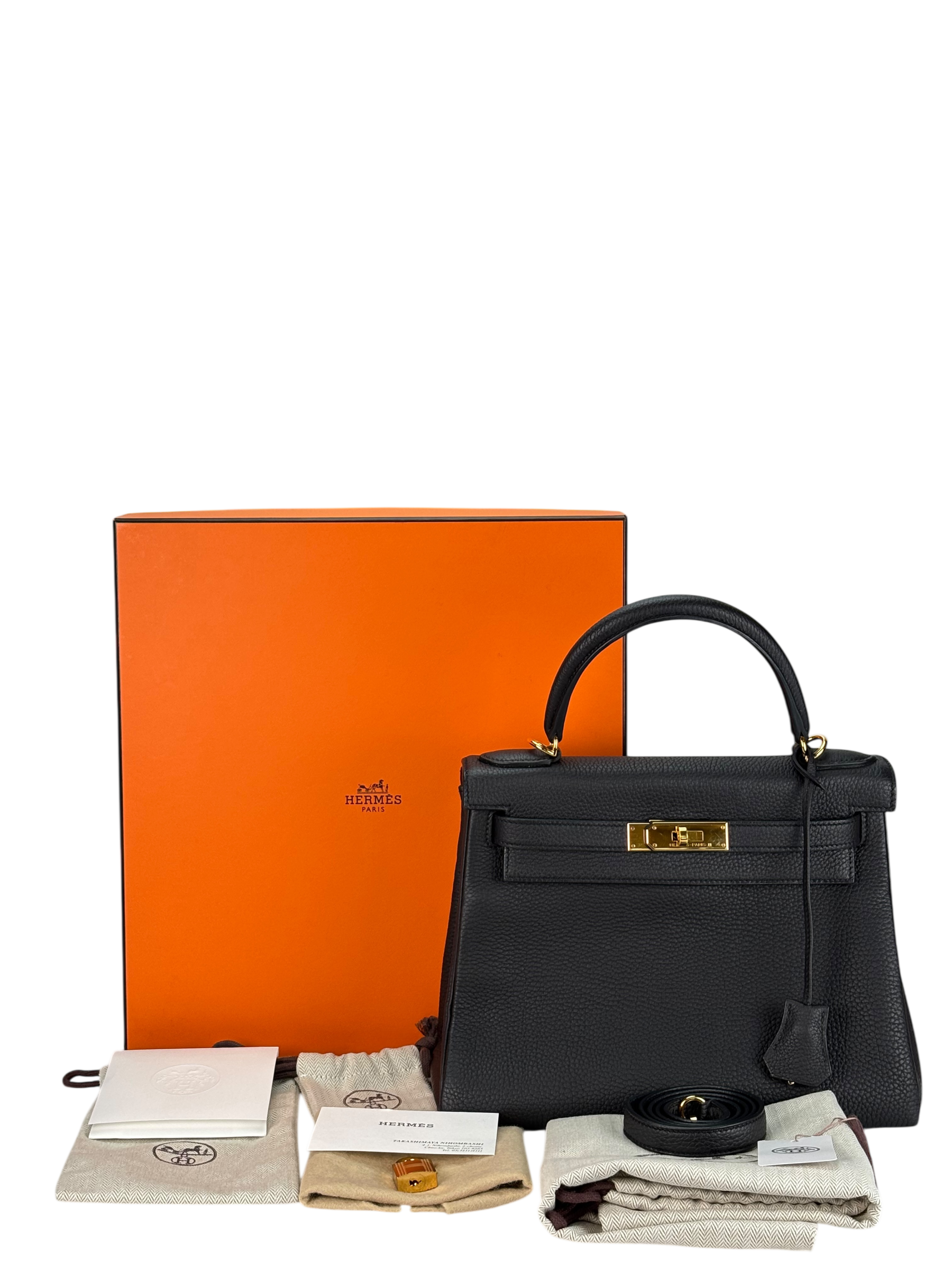 HERMES - Kelly 28 Black Togo Gold Hardware