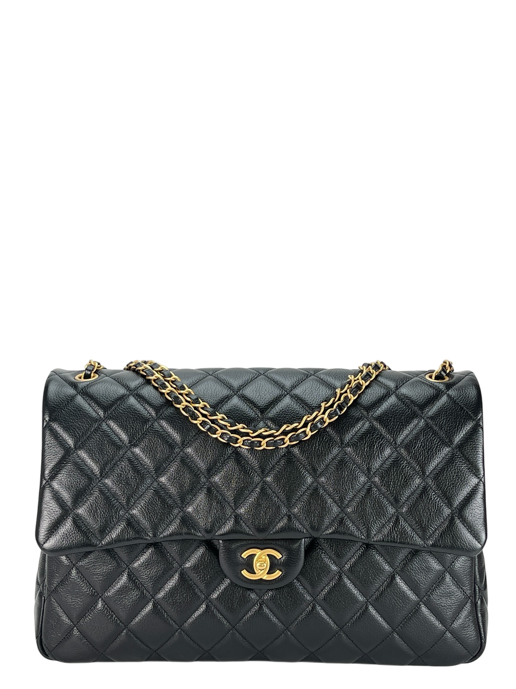 CHANEL - 25A Black Calfskin Matelasse Maxi XXL Shoulder Bag GHW