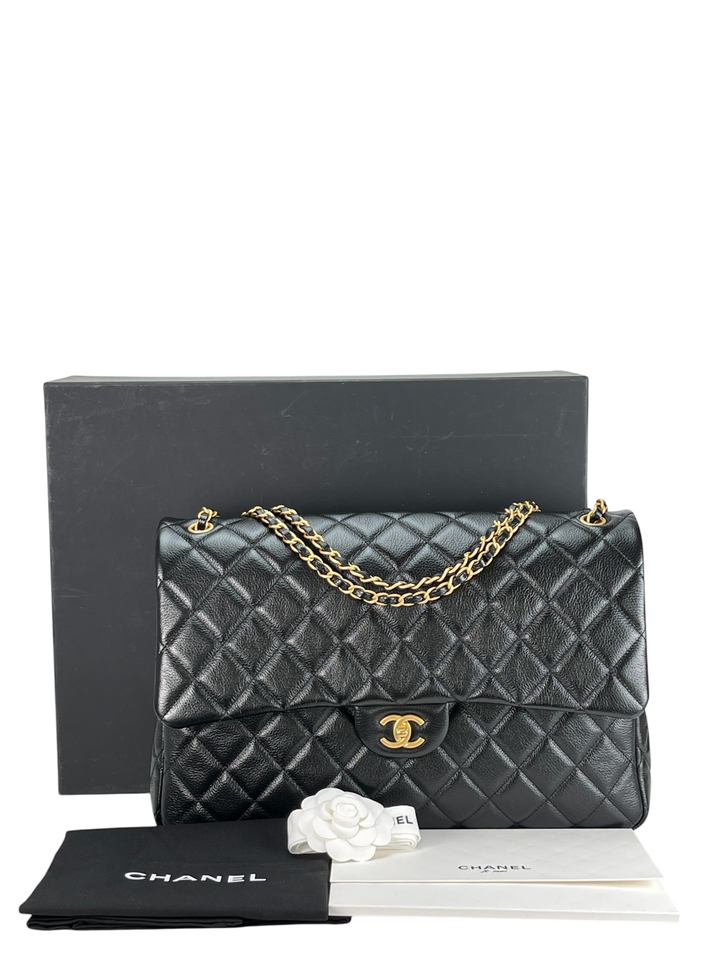 CHANEL - 25A Black Calfskin Matelasse Maxi XXL Shoulder Bag GHW