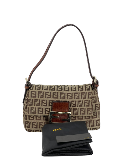 FENDI - Brown Zucchino Mamma Baguette Mini Bag 