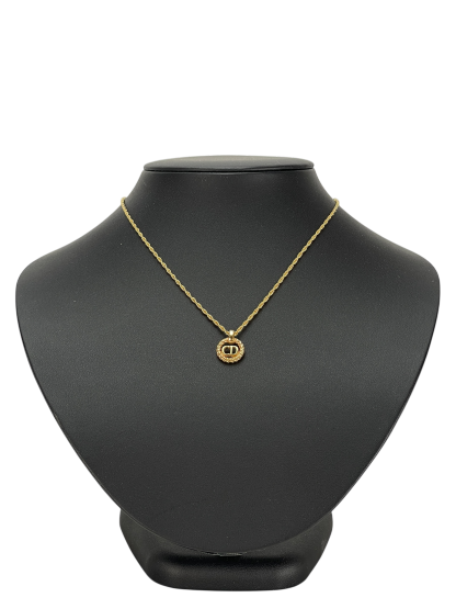 CHRISTIAN DIOR - Gold Tone CD Logo Hollow Necklace