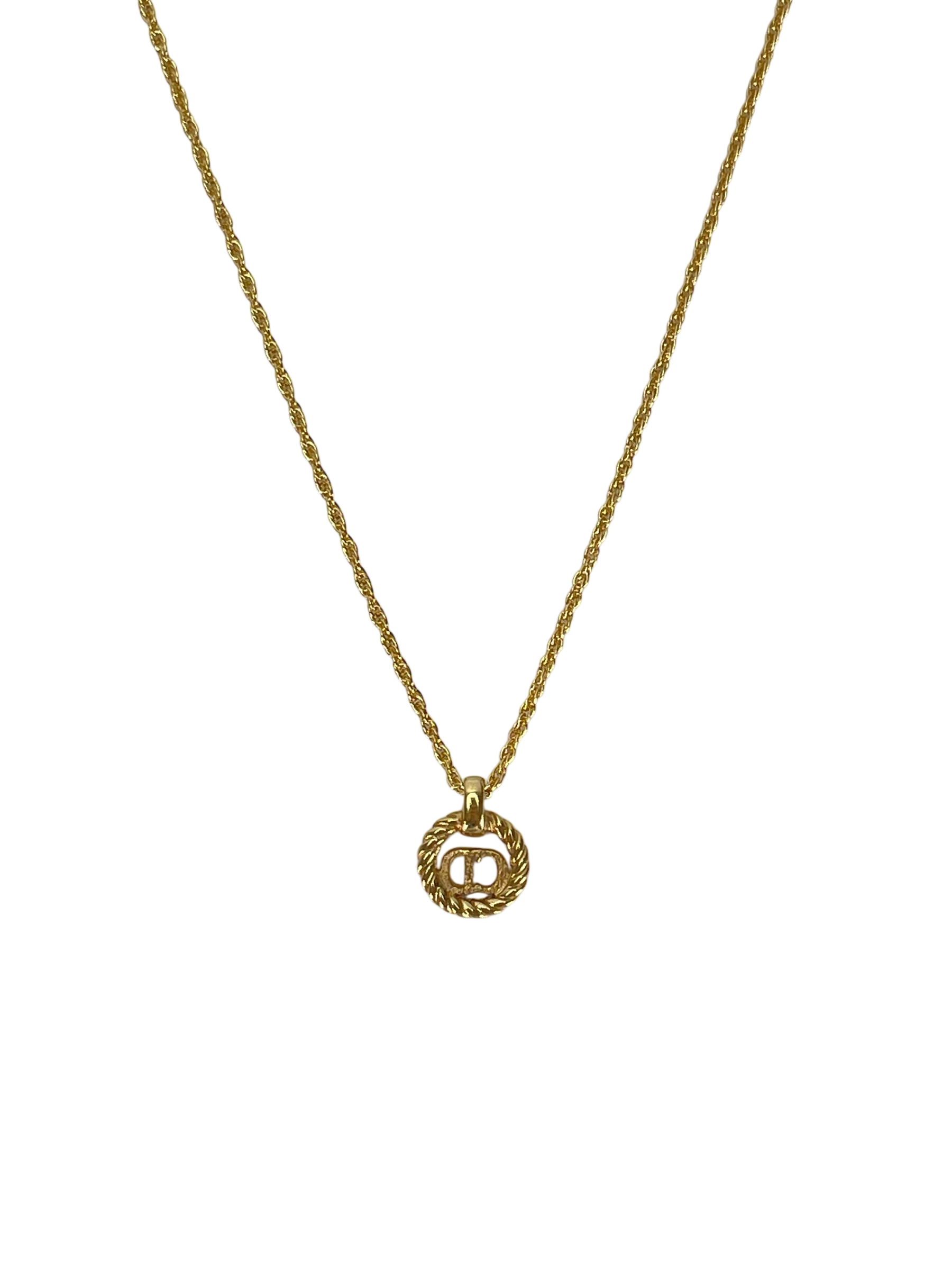 CHRISTIAN DIOR - Gold Tone CD Logo Hollow Necklace