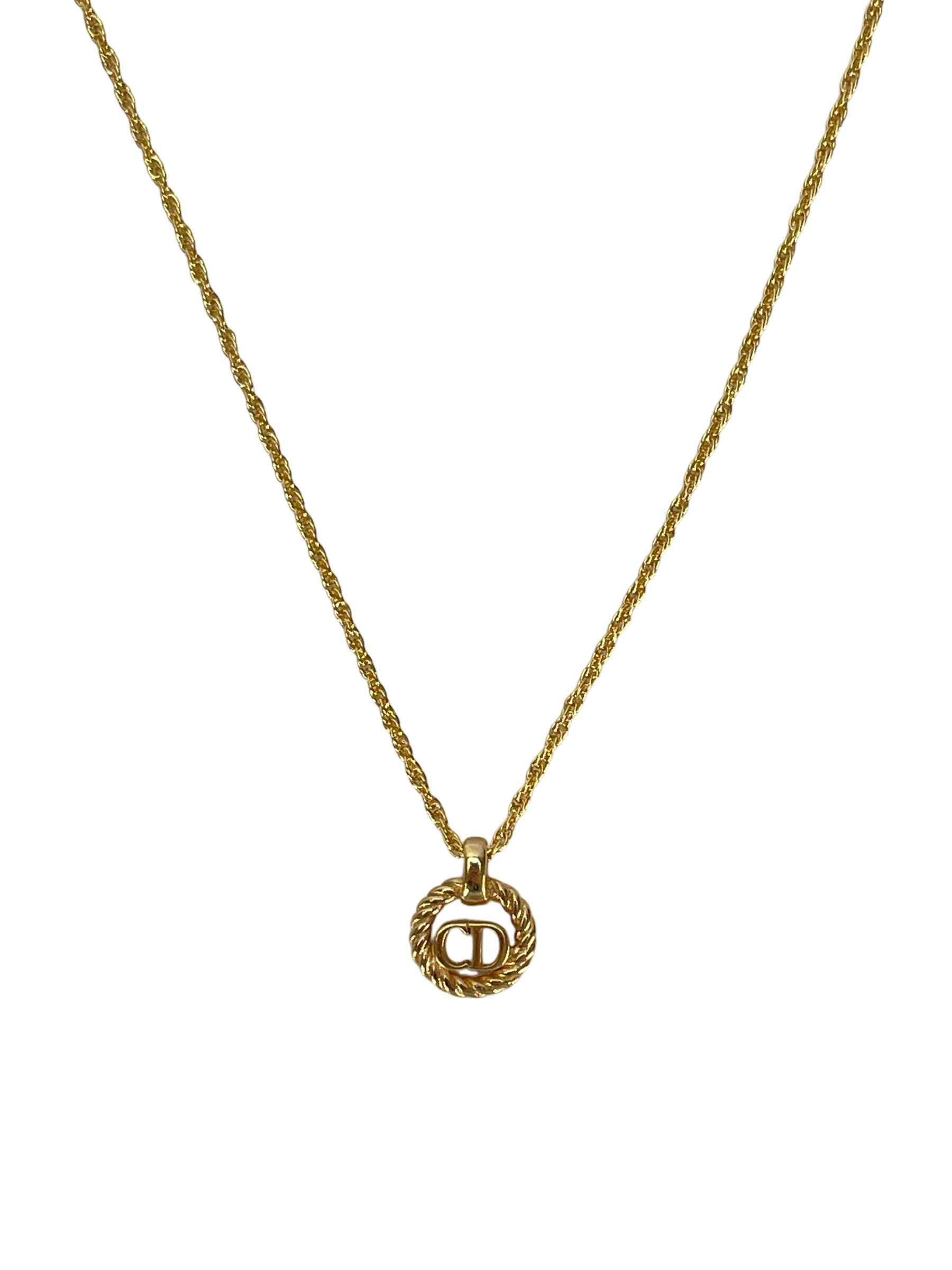 CHRISTIAN DIOR - Gold Tone CD Logo Hollow Necklace