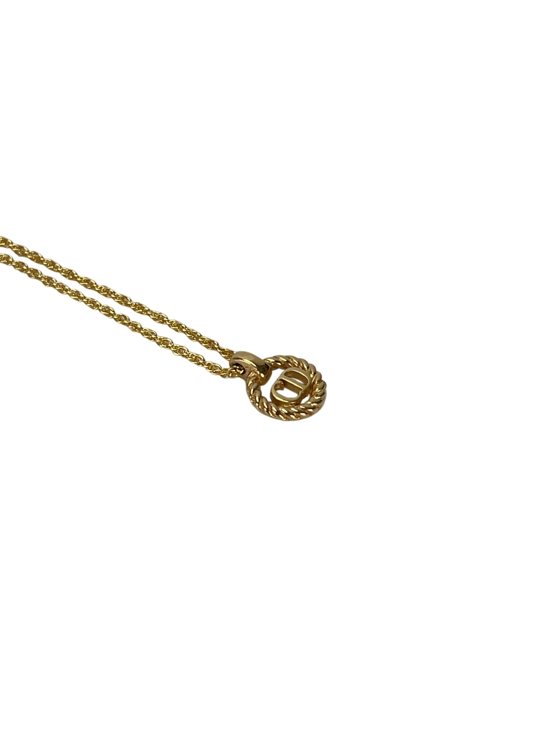 CHRISTIAN DIOR - Gold Tone CD Logo Hollow Necklace