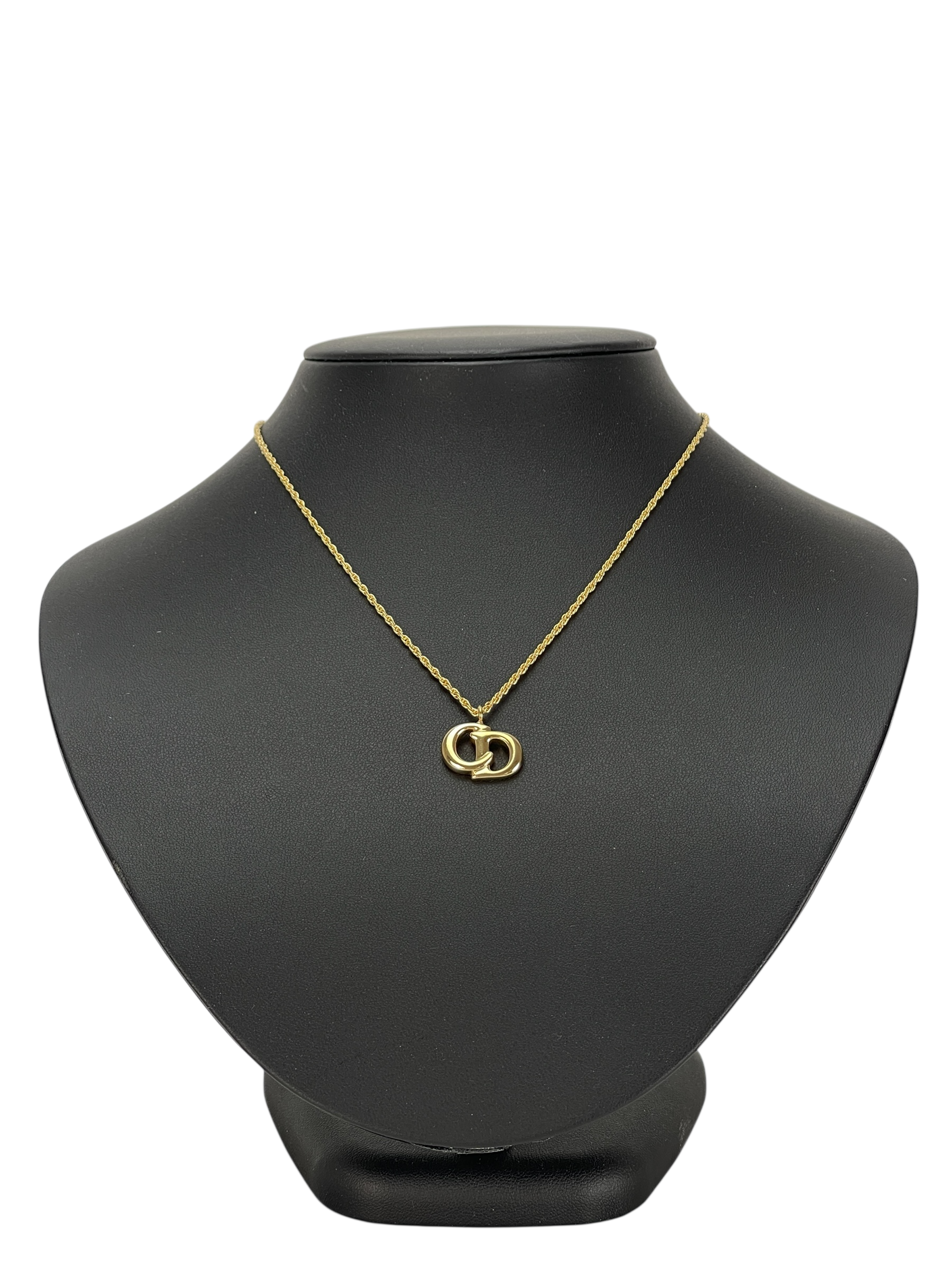 CHRISTIAN DIOR - Gold Tone CD Logo Pendant Necklace