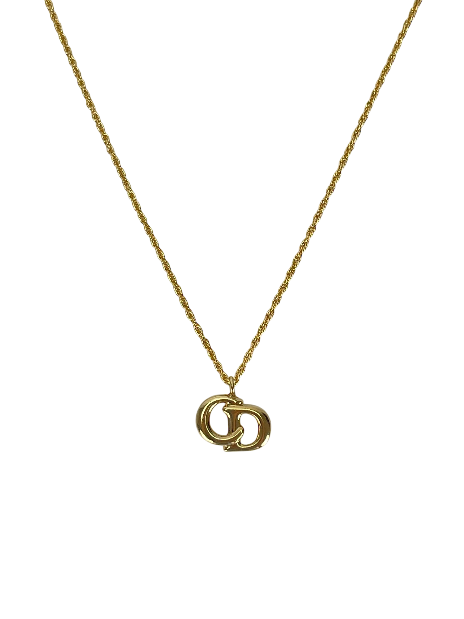 CHRISTIAN DIOR - Gold Tone CD Logo Pendant Necklace