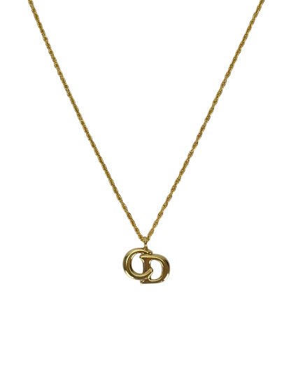 CHRISTIAN DIOR - Gold Tone CD Logo Pendant Necklace