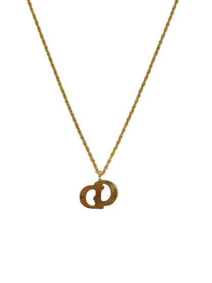CHRISTIAN DIOR - Gold Tone CD Logo Pendant Necklace