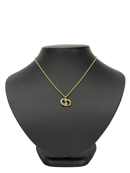 CHRISTIAN DIOR - Gold Tone CD Logo Pendant Necklace