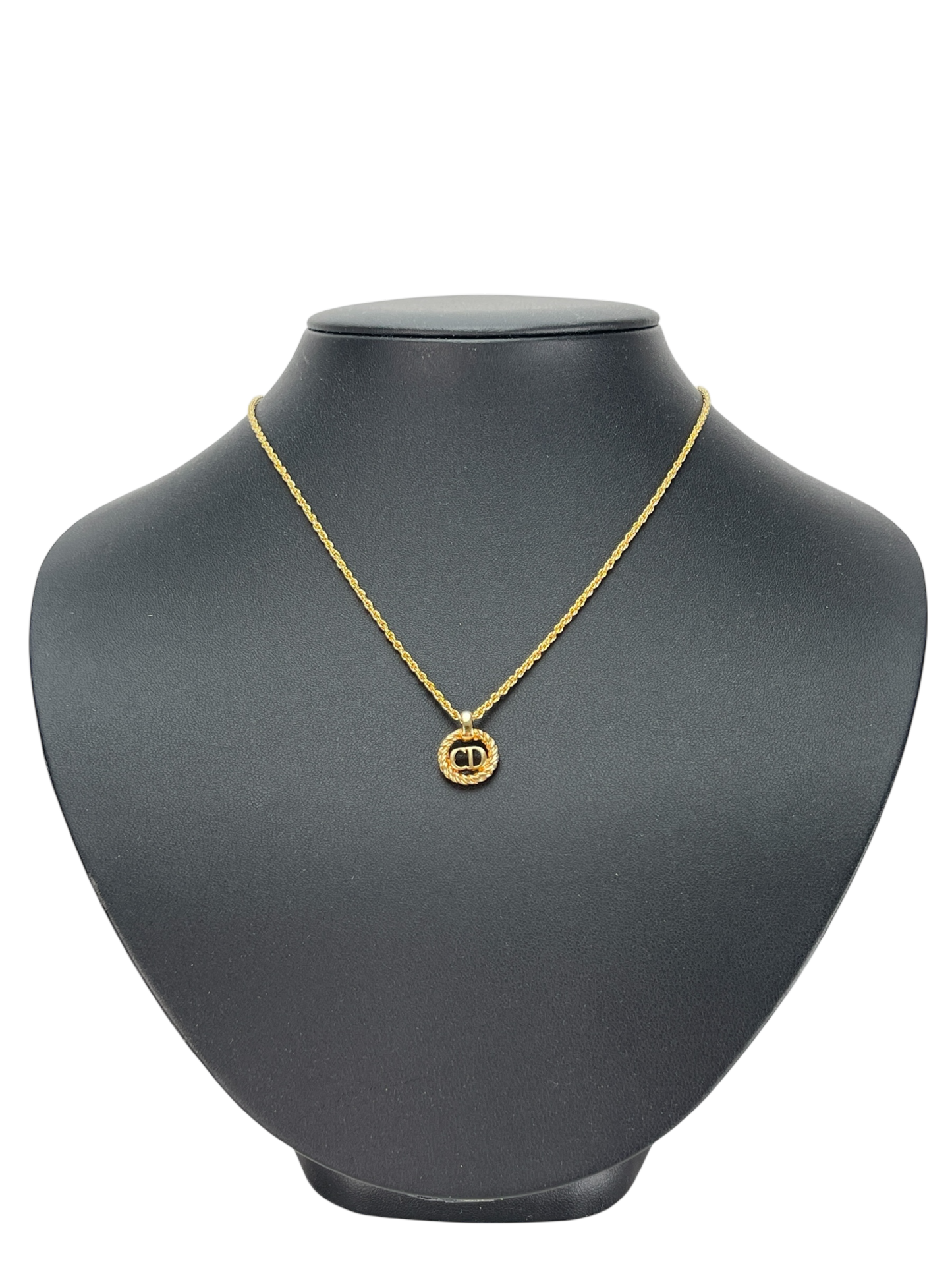 CHRISTIAN DIOR - Gold Tone CD Logo Hollow Necklace