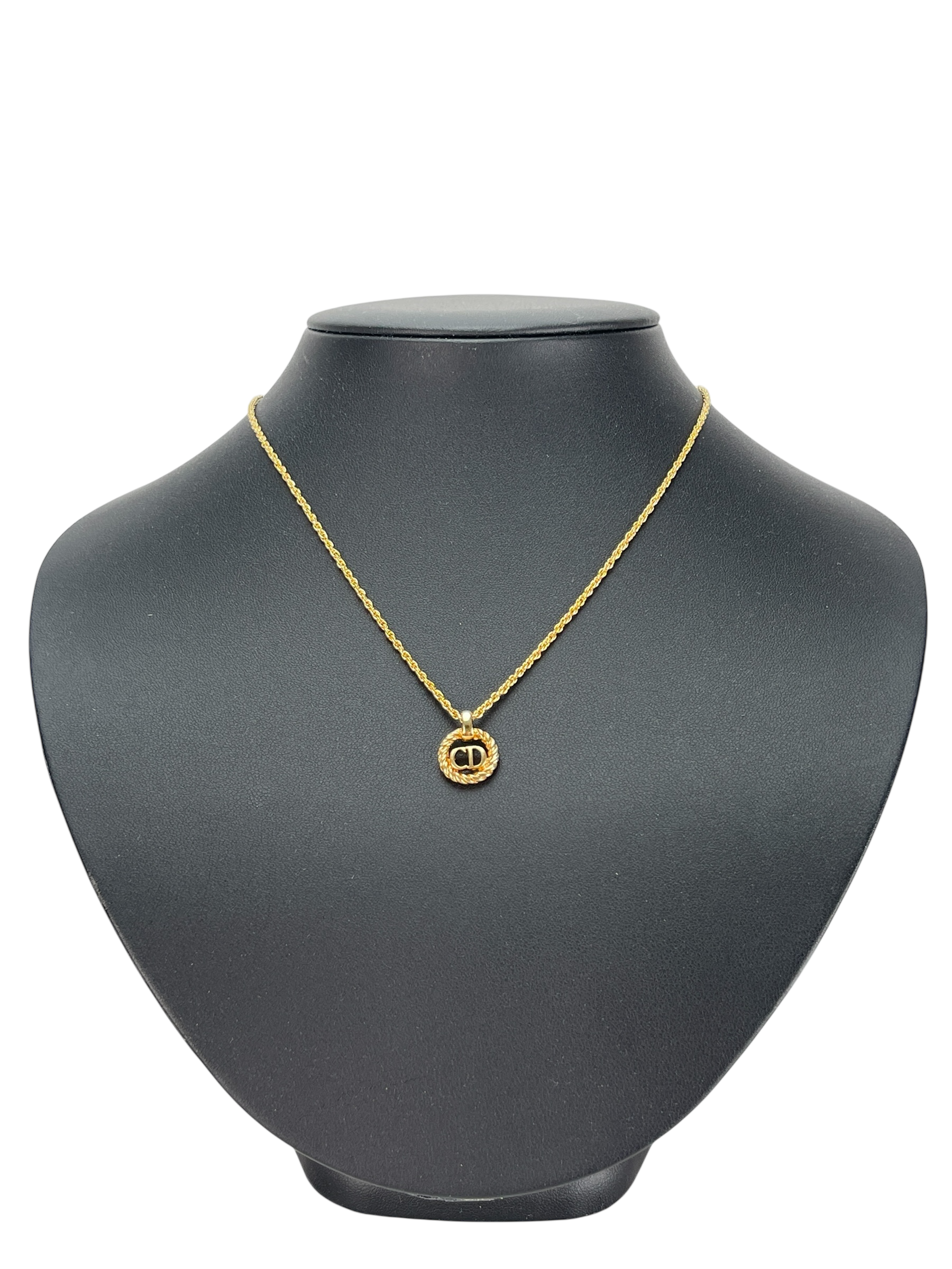 CHRISTIAN DIOR - Gold Tone CD Logo Hollow Necklace