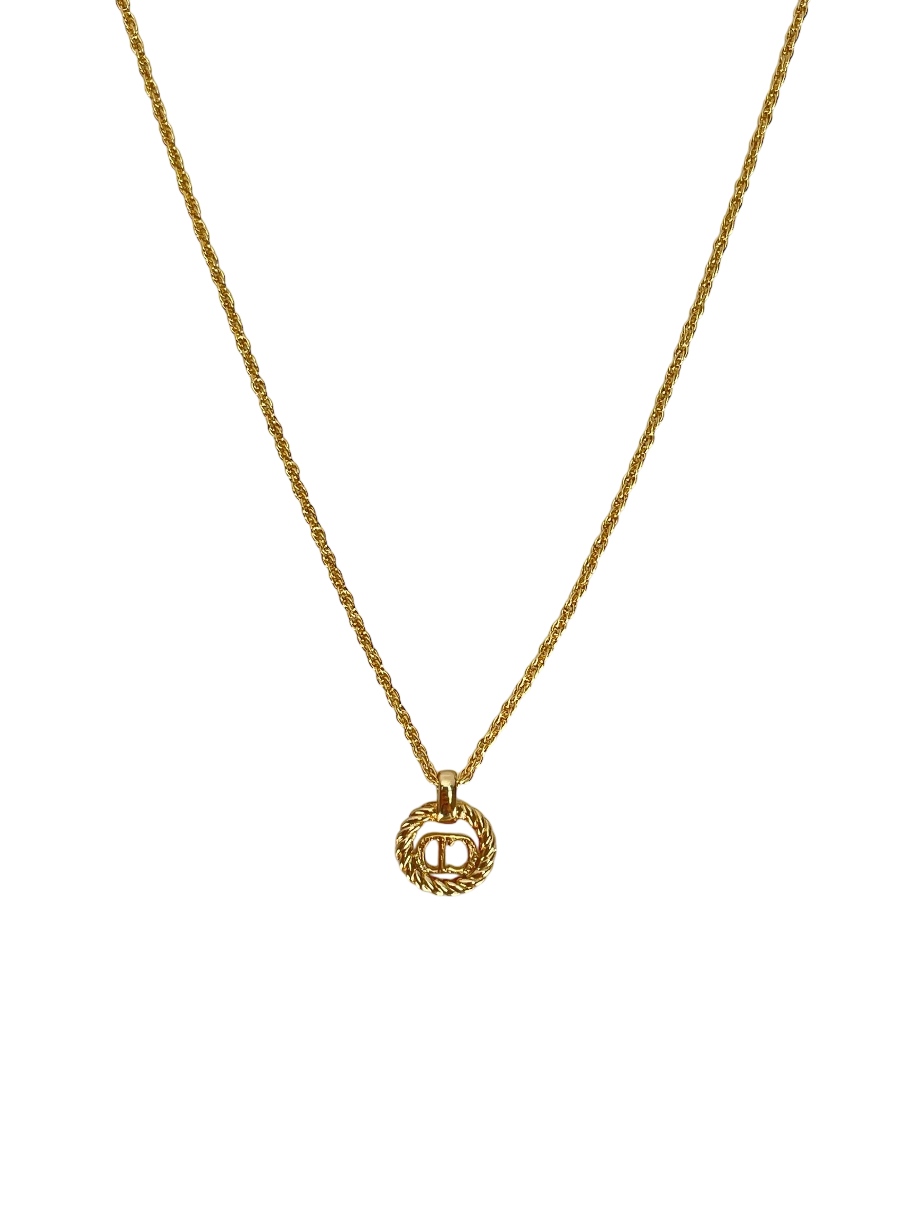 CHRISTIAN DIOR - Gold Tone CD Logo Hollow Necklace