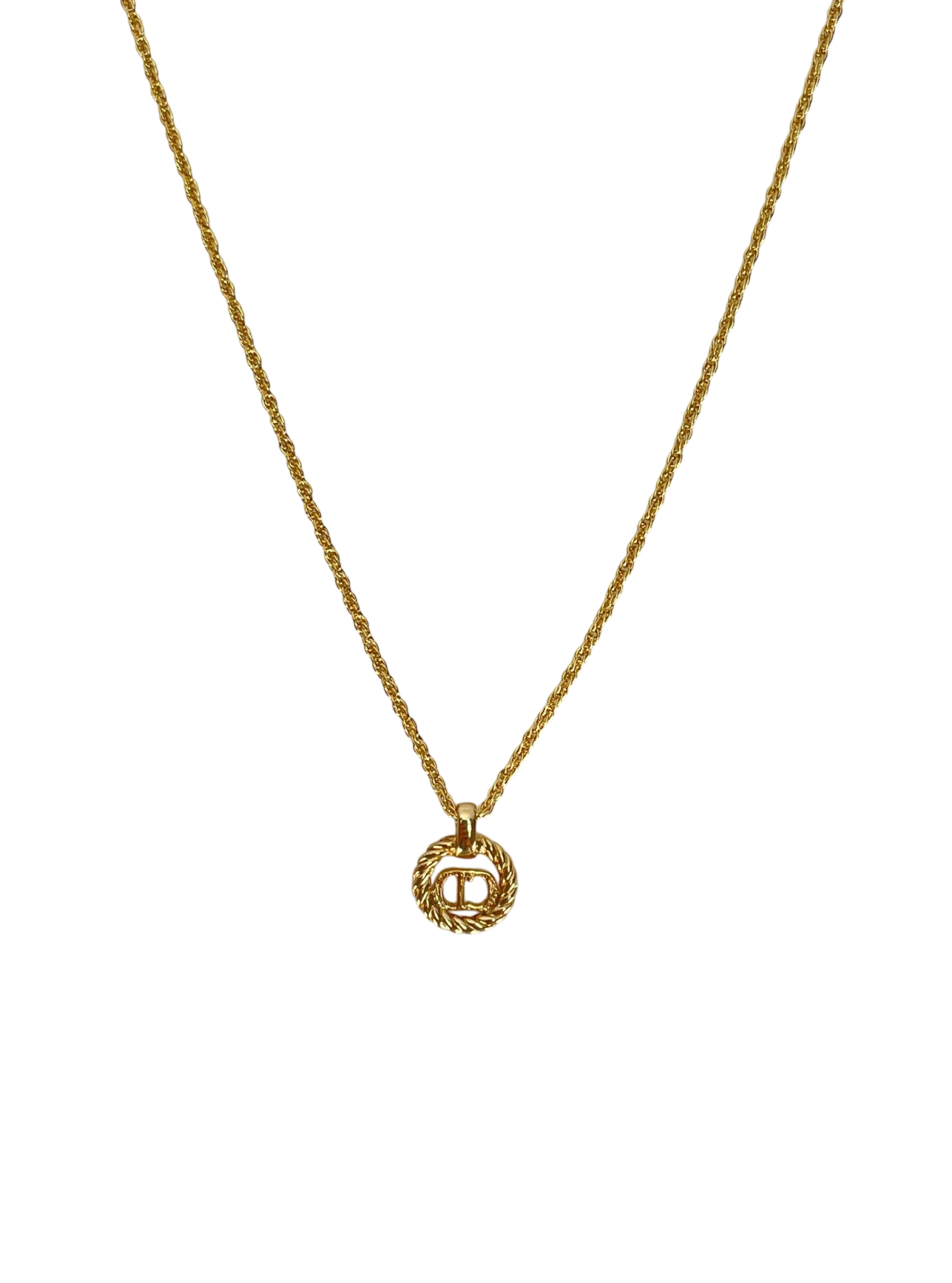 CHRISTIAN DIOR - Gold Tone CD Logo Hollow Necklace