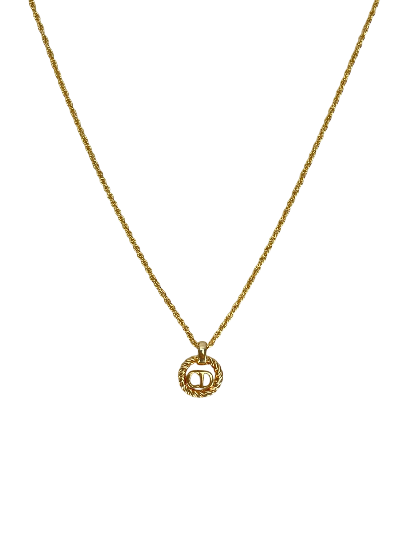CHRISTIAN DIOR - Gold Tone CD Logo Hollow Necklace
