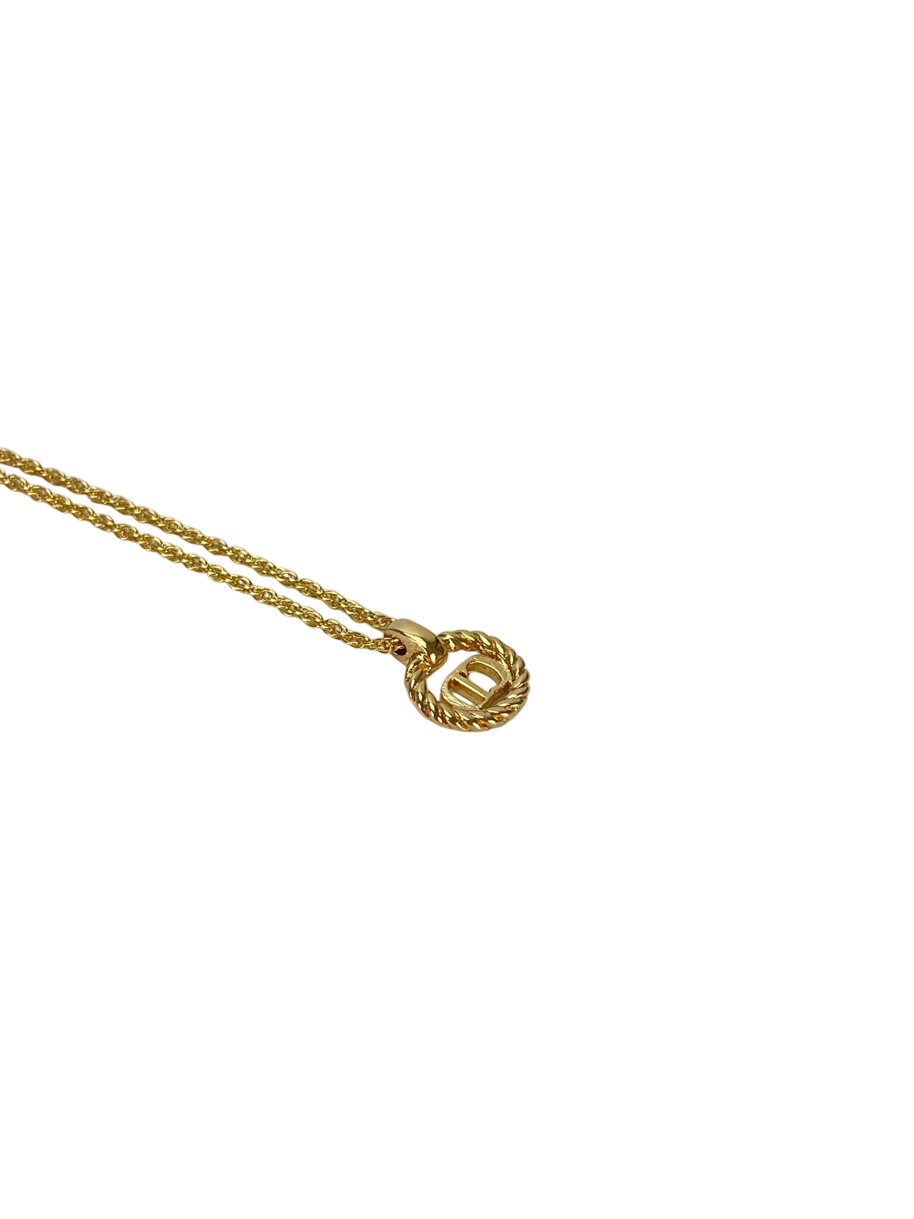 CHRISTIAN DIOR - Gold Tone CD Logo Hollow Necklace
