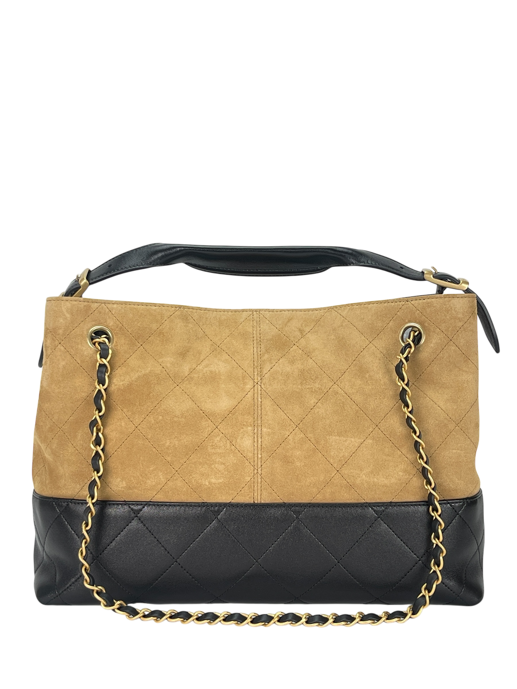 CHANEL - 25A Black Beige  Suede Calfskin Lambskin 2Way Tote Bag