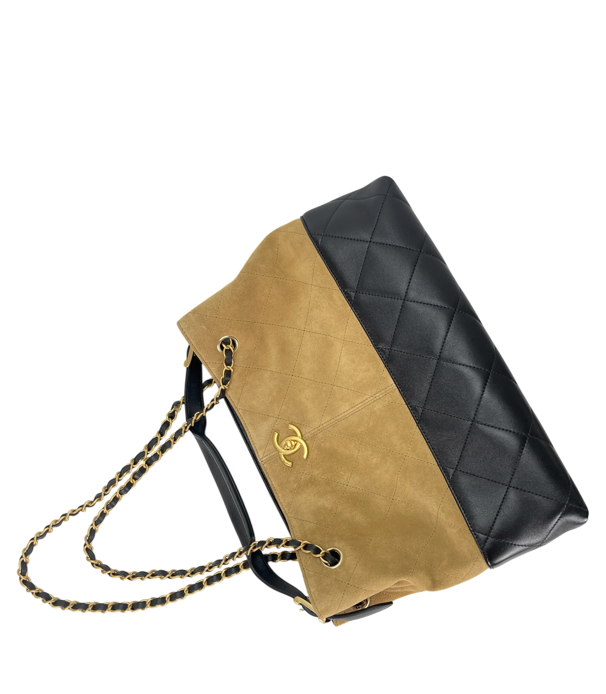 CHANEL - 25A Black Beige  Suede Calfskin Lambskin 2Way Tote Bag