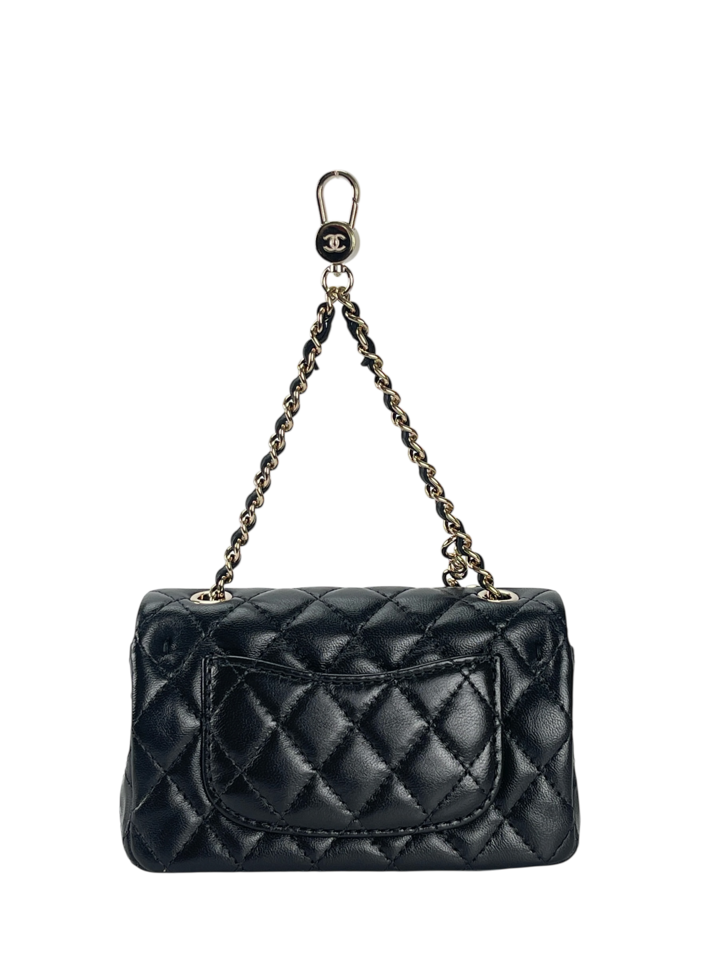 CHANEL - 25A Black Lambskin Charm Coco MarkClassic Mini With Hook