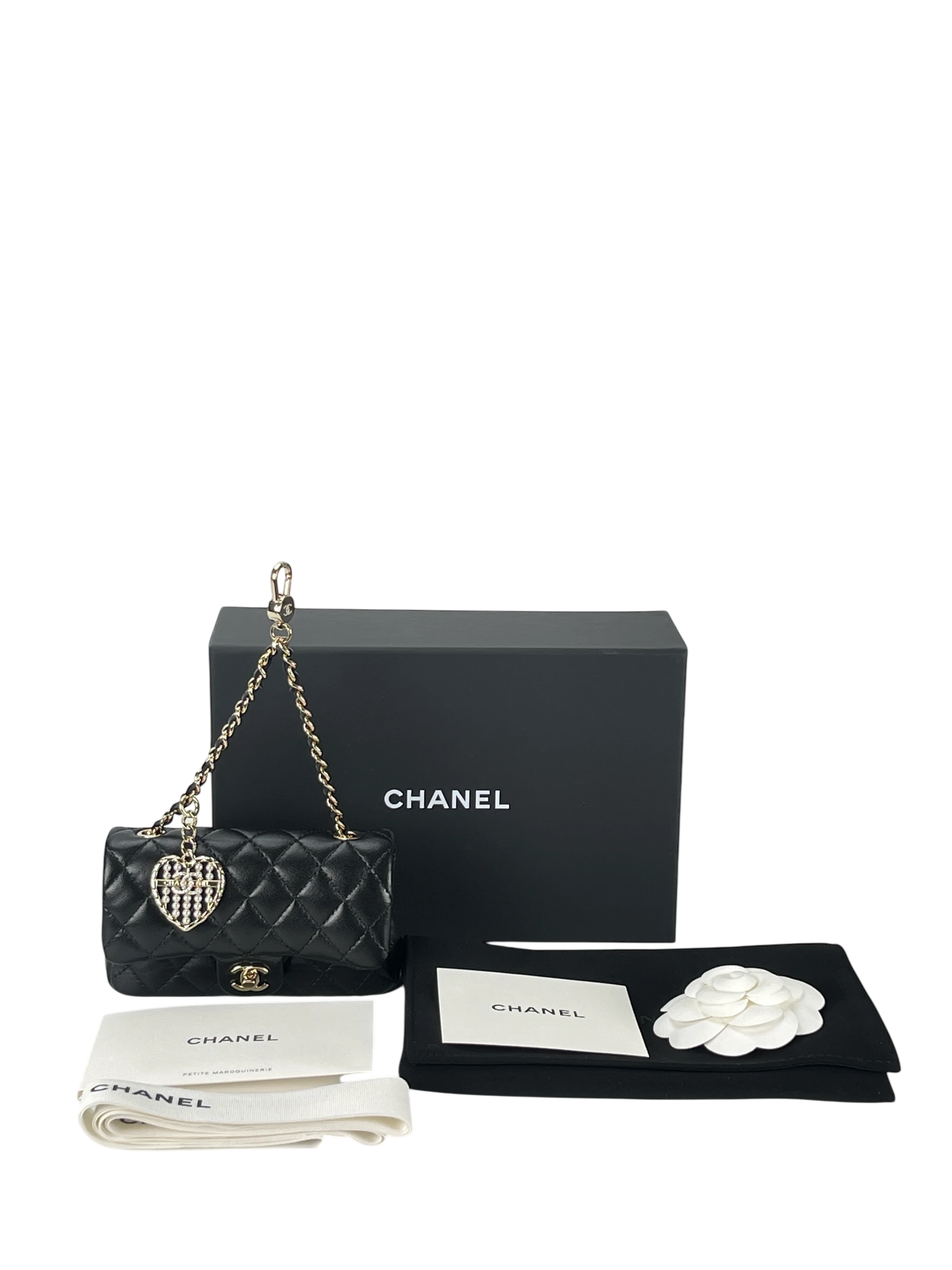 CHANEL - 25A Black Lambskin Charm Coco MarkClassic Mini With