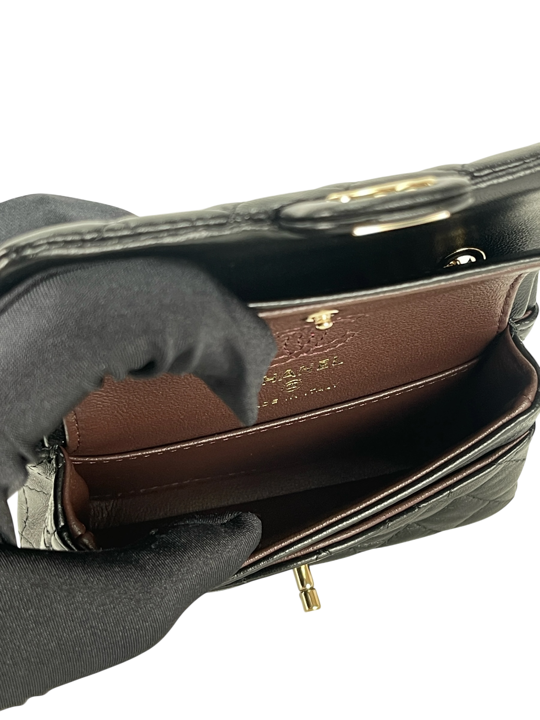 CHANEL - 25A Black Lambskin Mini Coco Mark Heart x Pearl Charm Bag 