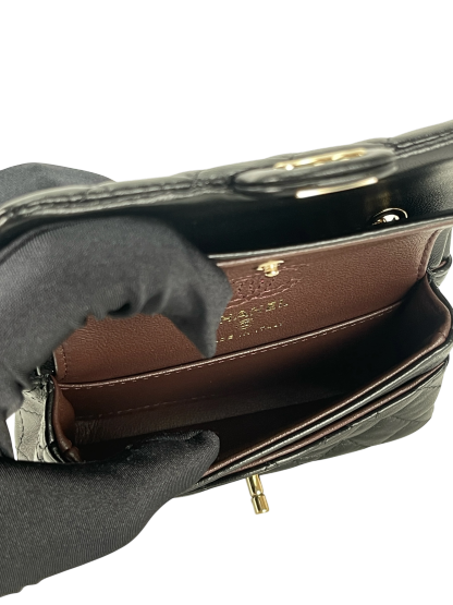 CHANEL - 25A Black Lambskin Mini Coco Mark Heart x Pearl Charm Bag 