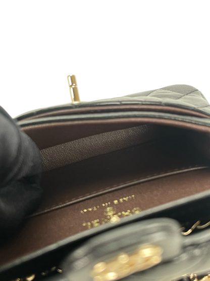 CHANEL - 25A Black Lambskin Mini Coco Mark Heart x Pearl Charm Bag 