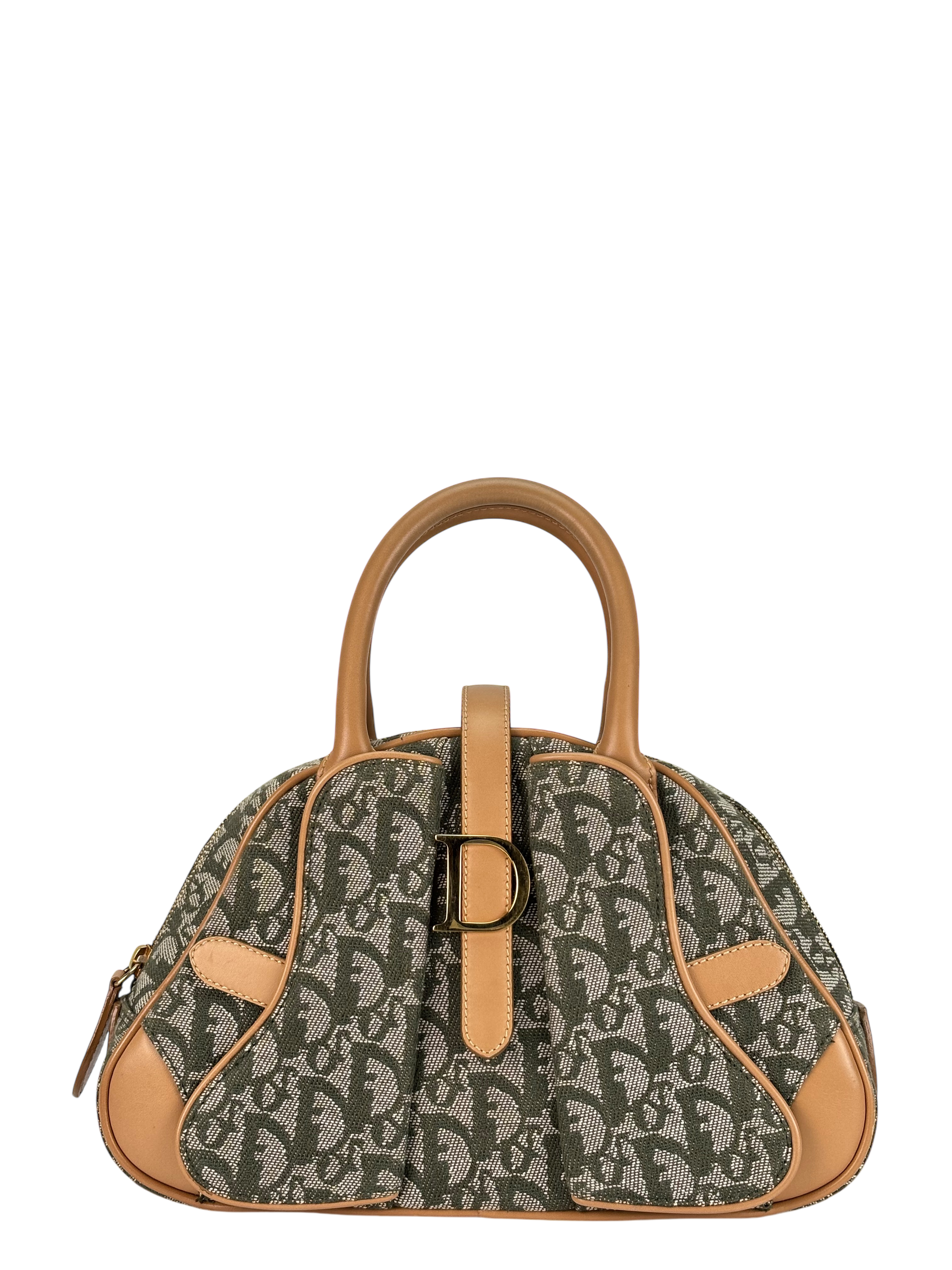 CHRISTIAN DIOR -  Green Canvas Double Saddle Dome Bag