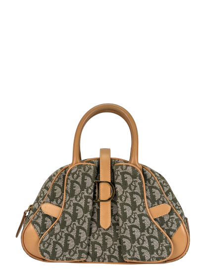CHRISTIAN DIOR -  Green Canvas Double Saddle Dome Bag