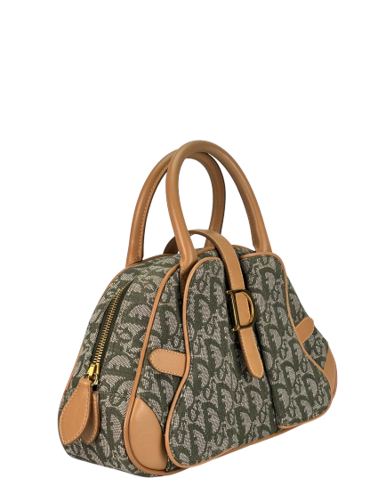 CHRISTIAN DIOR -  Green Canvas Double Saddle Dome Bag