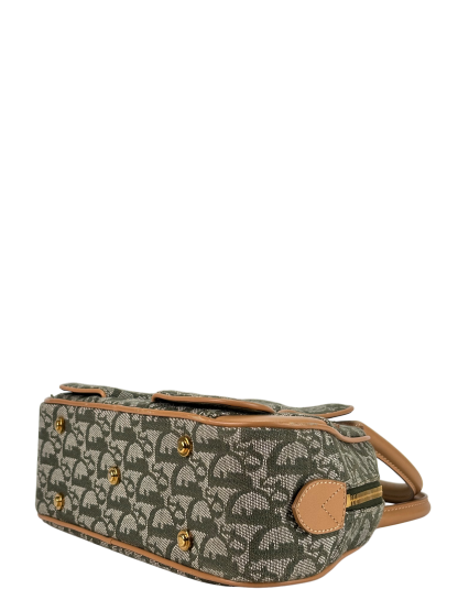 CHRISTIAN DIOR -  Green Canvas Double Saddle Dome Bag