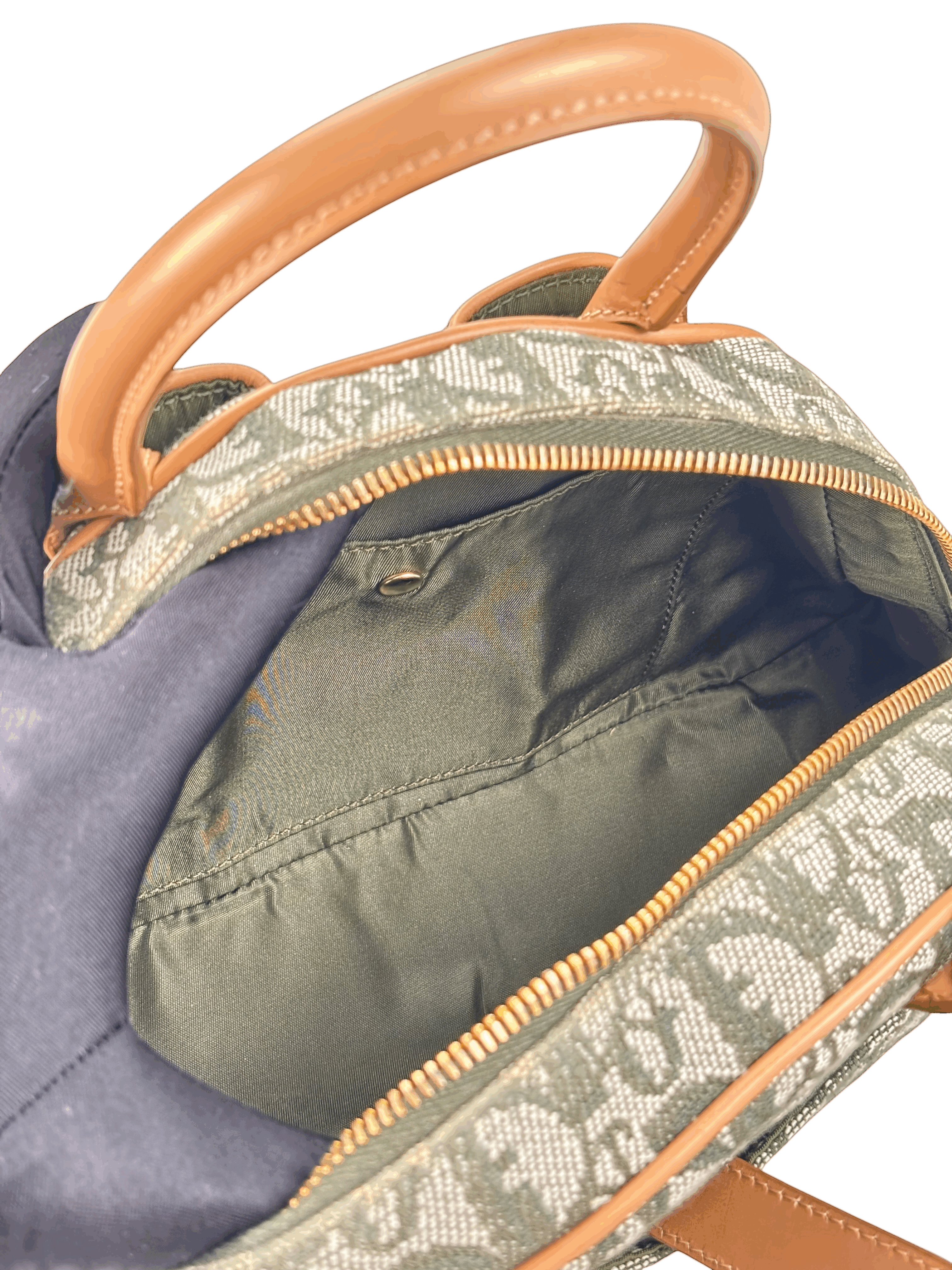 CHRISTIAN DIOR -  Green Canvas Double Saddle Dome Bag