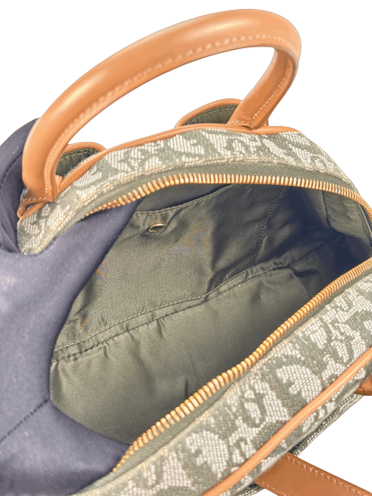 CHRISTIAN DIOR -  Green Canvas Double Saddle Dome Bag