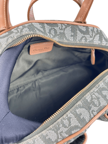 CHRISTIAN DIOR -  Green Canvas Double Saddle Dome Bag