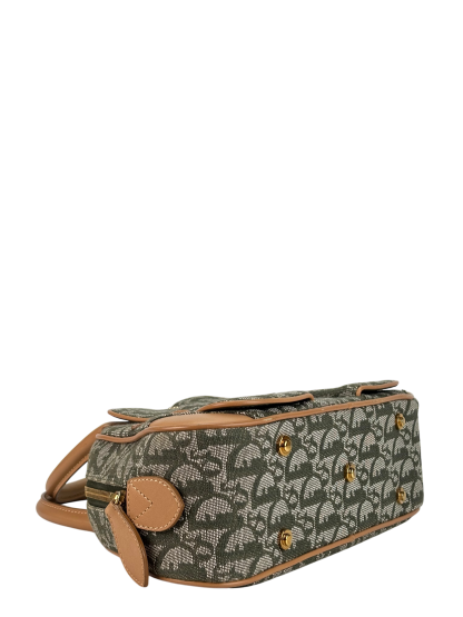 CHRISTIAN DIOR -  Green Canvas Double Saddle Dome Bag